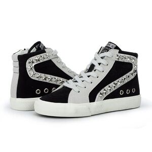 Vintage Havana KIDS GRETA - Black and White High-Top Star Accents Sneakers Shoes